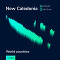 Vector 3D map of New Caledonia in green colors on the dark blue background