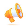 Vector 3D megaphone. Loudspeaker broadcasting news alerts. Special discount promotion announcements