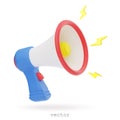 Vector 3D megaphone. Realistic loudspeaker with lightning. Bullhorn for announce promotion, alert, marketing