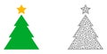 Vector 2D Mesh Christmas Tree and Flat Icon