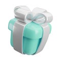 Vector 3d mint green gift box. Minimal 3d render cute realistic turquoise present with silver ribbon