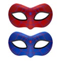 Vector 3d Reaistic Superhero Spider Mask Icon Set Isolated. Vector. Super Hero Face Carnival Red and Blue Mask with