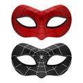 Vector 3d Reaistic Superhero Spider Mask Icon Set Isolated. Vector. Super Hero Face Carnival Red and Black Mask with