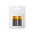 Vector 3d Realistic Alkaline AA Batteries in Blister, Packaging. White Paper Accumulator Pack Isolated. Design template