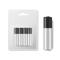 Vector 3D Realistic Alkaline Battery Set in Paper Blister Closeup Isolated. AA Size. Design Template for Branding and