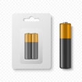 Vector 3D Realistic Alkaline Battery Set in Paper Blister Closeup Isolated. AA Size. Design Template for Branding and