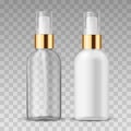 Vector 3D Realistic beauty care cosmetic product. Plastic white and tranparent container of spray bottle for lotion Royalty Free Stock Photo