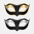 Vector 3d Realistic Blac Foil Carnival Face Mask Icon Set Closeup Isolated. Mask for Party, Masquerade Closeup. Design Royalty Free Stock Photo