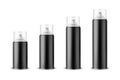 Vector 3d Realistic Black Aluminum Blank Spray Can, Bottle, Transparent Lid Set Isolated. Small, Medium, Big Size
