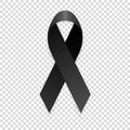 Vector 3d realistic black awareness ribbon icon closeup isolated on transparency grid background. Mourning, melanoma and