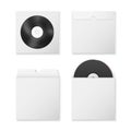Vector 3d Realistic Black Blank CD, DVD and Paper Closed and Opened Envelope with Window, Cover Set Isolated on White