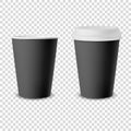 Vector 3d Realistic Black Disposable Opened and Closed Paper or Plastic Coffee Cup for Drinks with White Lid Icon Set Royalty Free Stock Photo