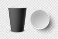 Vector 3d Realistic Black Disposable Opened Paper, Plastic Coffee Cup for Drinks Icon Set Closeup Isolated on