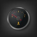 Vector 3d Realistic Black Gas Fuel Tank Gauge, Oil Level Bar Closeup on Black Background. Display Board, Fuel Gauge