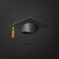 Vector 3d Realistic Black Graduate College, High School, University Black Cap Icon Closeup Isolated on Black Background Royalty Free Stock Photo
