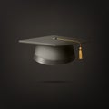 Vector 3d Realistic Black Graduate College, High School, University Black Cap Icon Closeup Isolated on Black Background Royalty Free Stock Photo