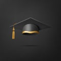 Vector 3d Realistic Black Graduate College, High School, University Black Cap Icon Closeup Isolated. Vector Degree Royalty Free Stock Photo