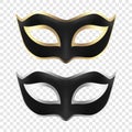 Vector 3d Realistic Black and Silver, Golden Carnival Face Mask Icon Set Isolated. Mask for Party, Masquerade Closeup Royalty Free Stock Photo