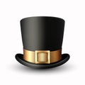 Vector 3d Realistic Black Top Hat with Golden Belt Closeup Isolated on White Background. Classic Retro Vintage Top Hat Royalty Free Stock Photo