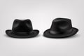 Vector 3d Realistic Black Vintage Classic Gentleman Black Hat, Cap Icon Set Closeup Isolated on White Background. Front Royalty Free Stock Photo