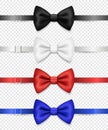 Vector 3d Realistic Black, White, Red, Blue Bow Tie with Ribbon, Clasp Set Isolated. Silk Glossy Bowtie, Tie Gentleman Royalty Free Stock Photo