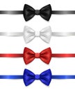 Vector 3d Realistic Black, White, Red, Blue Checkered Bow Tie Set Isolated. Silk Glossy Bowtie, Tie Gentleman. Mockup Royalty Free Stock Photo