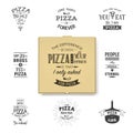 Vector 3d Realistic Blank Brown Craft Paper Pizza Box Template with Typographic Quotes Closeup Isolated on White Royalty Free Stock Photo