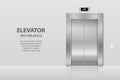 Vector 3d Realistic Blank Empty Closed Steel, Chrome, Silver Metal Office Building Lift Elevator Doors with Buttons on Royalty Free Stock Photo