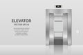 Vector 3d Realistic Blank Empty Open and Closed Steel, Chrome, Silver Metal Office Building Lift Elevator Doors with