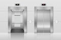 Vector 3d Realistic Blank Empty Opened and Closed Steel, Chrome, Silver Metal Office Building Lift Elevator Doors with Royalty Free Stock Photo