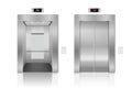 Vector 3d Realistic Blank Empty Opened and Closed Steel, Chrome, Silver Metal Office Building Lift Elevator Doors with Royalty Free Stock Photo