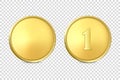 Vector 3d Realistic Blank Golden and Silver Metal Coin or Medal Icon Set Closeup Isolated on Transparent Background Royalty Free Stock Photo