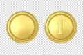 Vector 3d Realistic Blank Golden and Silver Metal Coin or Medal Icon Set Closeup Isolated on Transparent Background Royalty Free Stock Photo
