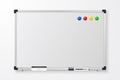 Vector 3d Realistic Blank Magnetic Whiteboard with Marker, Round Magnets and Board Sponge Closeup Isolated on White