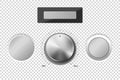 Vector 3d Realistic Blank Steel, Chrome, Silver Metal Control Button Icon Set Closeup Isolated on Transparent Background Royalty Free Stock Photo