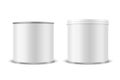 Vector 3d Realistic Blank White Metal Tin Can, Canned Food, Potato Chips Packaging With Lid Set Isolated On White