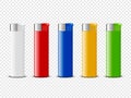 Vector 3d Realistic Blank White, Red, Blue, Yellow, Green Blank Cigarette Lighter Set Closeup Isolated. Design Template Royalty Free Stock Photo
