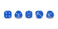 Vector 3d Realistic Blue Game Dice with White Dots Icon Set Closeup Isolated on White Background. Game Cubes for Royalty Free Stock Photo
