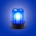 Vector 3d Realistic Blue Turn On Police Flasher Siren Closeup Isolated on Blue Background. Light, Beacon For Police Car Royalty Free Stock Photo