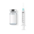 Vector 3d Realistic Bottle and Syringe. Coronavirus Vaccine, Botox, Fillers, Injections, Hyaluronic Acid Closeup