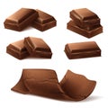 Vector 3d realistic brown chocolate bars, pieces Royalty Free Stock Photo