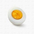 Vector 3d Realistic Chicken Egg. Peeled Boiled Chicken Egg, Hard-Boiled Chicken Egg With Yolk Closeup Isolated, Cut in