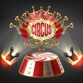 Vector 3d realistic circus stage, illuminated label