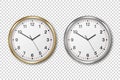 Vector 3d Realistic Classic Metal Silver Wall Office Clock Icon Set Closeup Isolated on Transparent Background. White