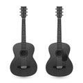 Vector 3d Realistic Classic Old Retro Acoustic Black Wooden Guitar Icon Set Closeup Isolated on White Background. Design Royalty Free Stock Photo