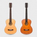 Vector 3d Realistic Classic Old Retro Acoustic Brown Wooden Guitar Icon Set Closeup Isolated on Transparent Background Royalty Free Stock Photo