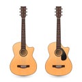 Vector 3d Realistic Classic Old Retro Acoustic Brown Wooden Guitar Icon Set Closeup Isolated on White Background. Design Royalty Free Stock Photo