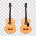 Vector 3d Realistic Classic Old Retro Acoustic Brown Wooden Guitar Icon Set Closeup Isolated on White Background. Design Royalty Free Stock Photo