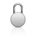 Vector 3d Realistic Closed Circle Metal Silver Chrome Padlock Icon Closeup Isolated on White Background. Design Template Royalty Free Stock Photo