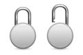 Vector 3d Realistic Closed and Opened Circle Metal Silver Chrome Padlock Icon Set Closeup Isolated on White Background Royalty Free Stock Photo